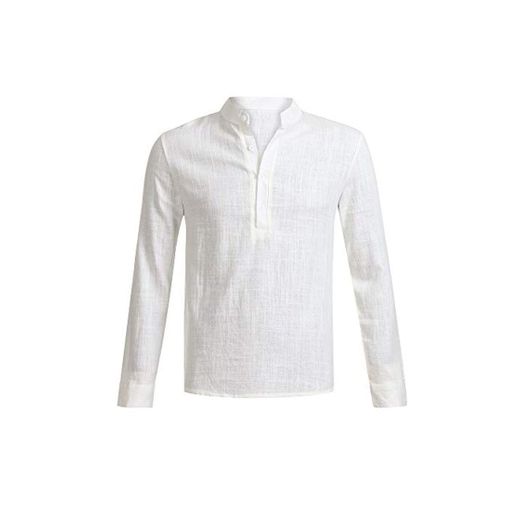 Blusa de Hombre BaZhaHei Camisetas de Hombre Abierta de Color sólido Lino Casual para Hombres del Camisas de Manga Larga para Hombre Polo con Cuello en V de Blusa de Hombre Ropa de Hombre