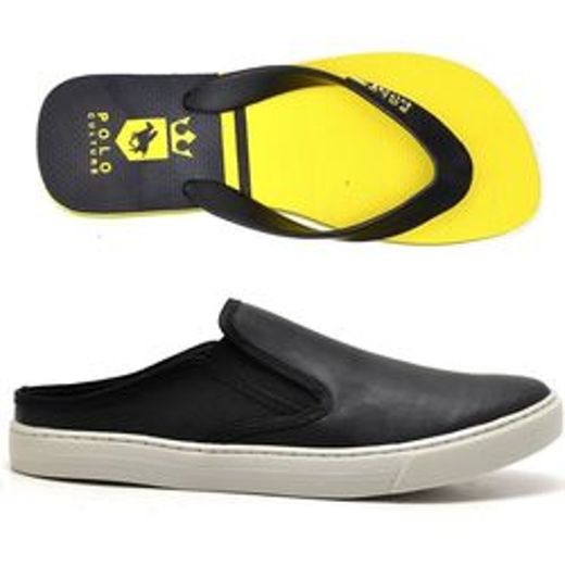 Kit Slip On Mule + Chinelo Polo Culture Masculino Dia a Dia Preto ...