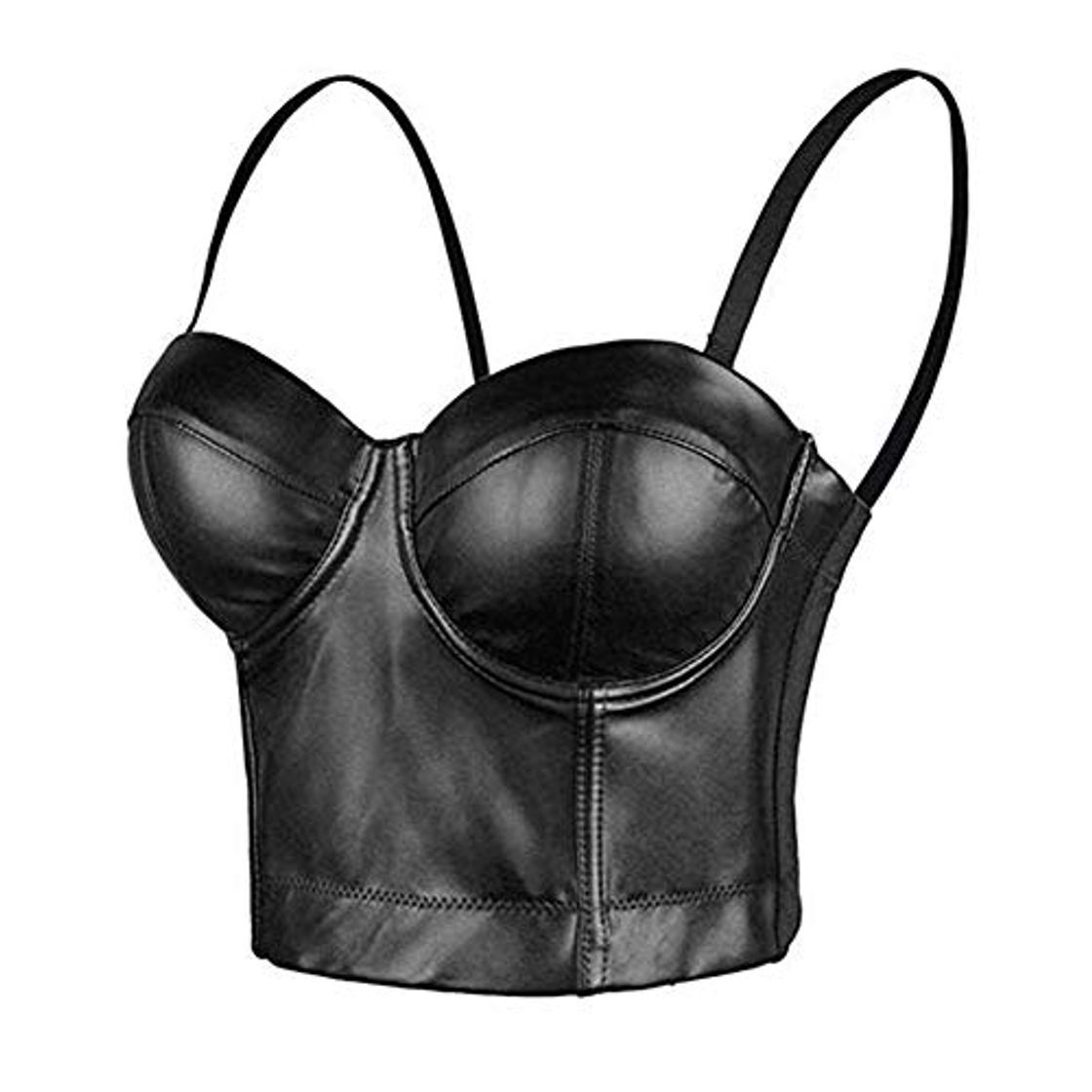 Product Woboren Mujeres PU Cuero Bustier Crop Top Push Up Corset Top Bra para Club Party Sports Negro XL