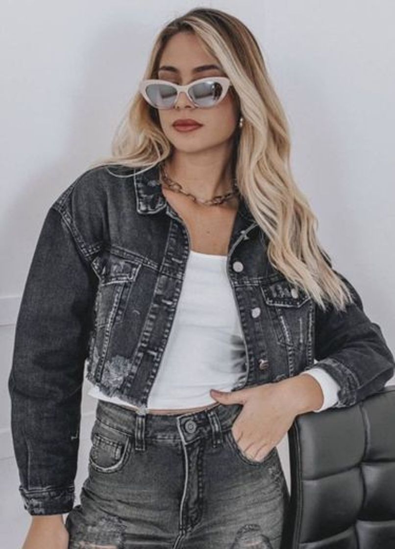 Social JAQUETA CROPPED DESTROYED PRETA