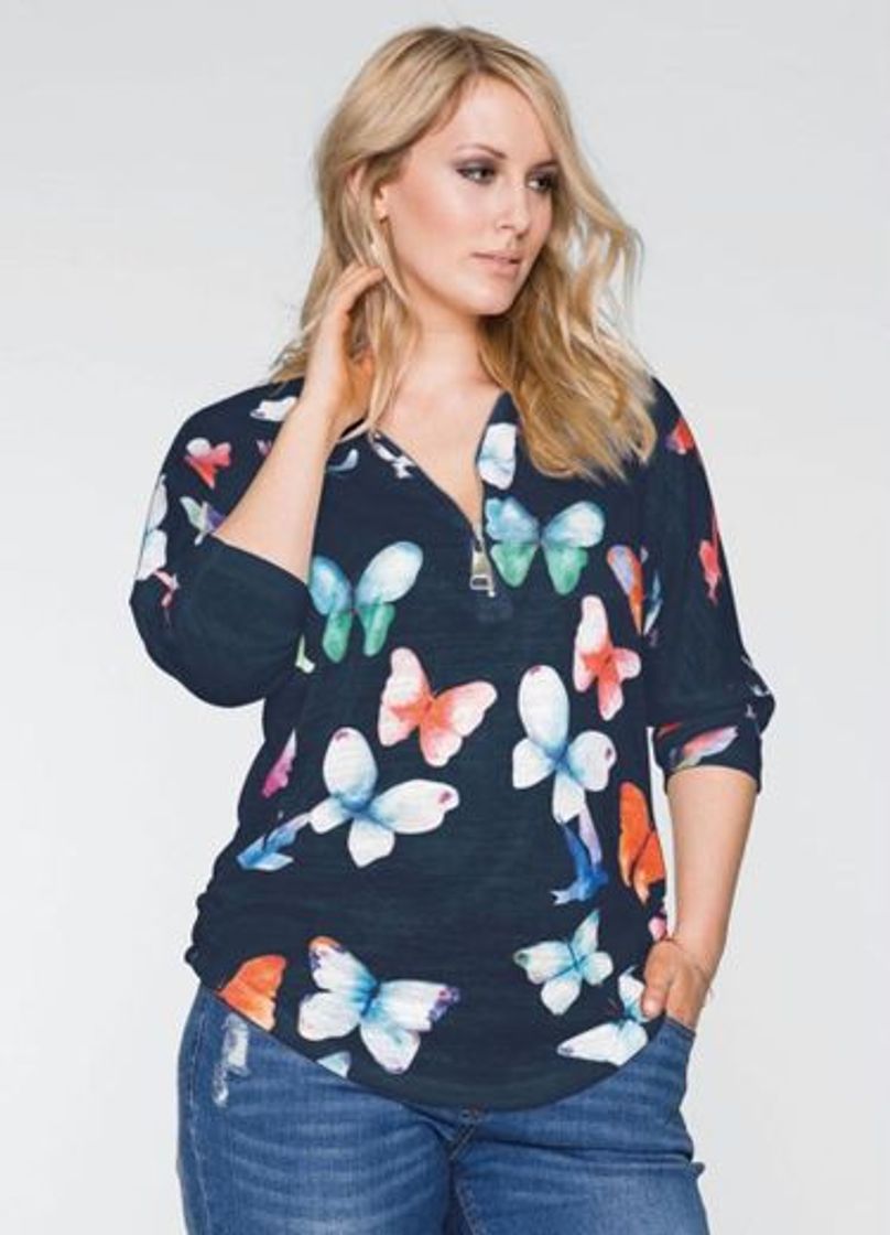 Social Blusa Estampada de Borboleta Azul

