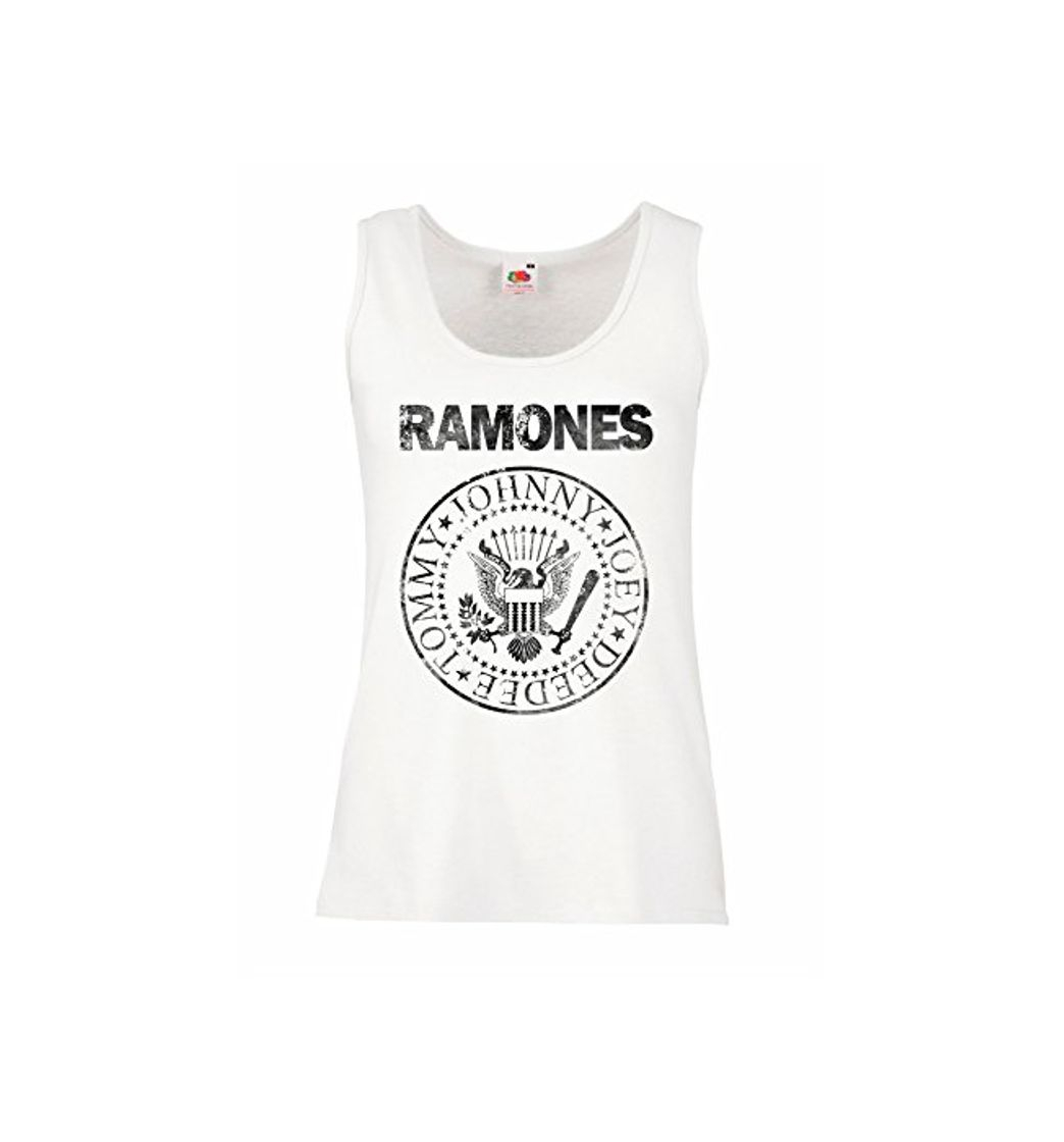 Moda LaMAGLIERIA Camiseta de Tirantes Mujer Ramones Grunge Black Print - 100% algodòn