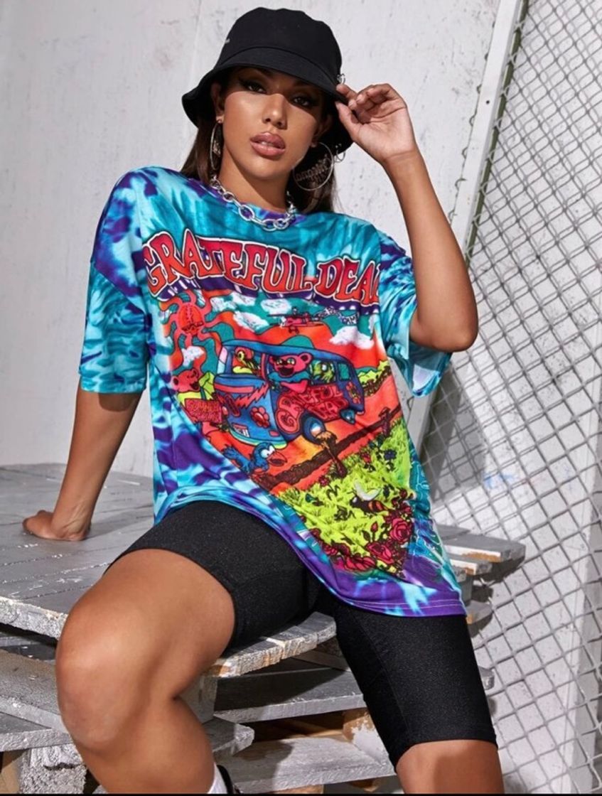 Social Camiseta tie dye con dibujos animados