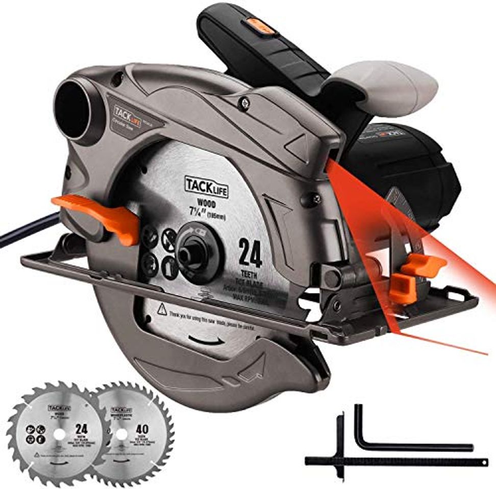 Social TACKLIFE 1500W 4700RPM Sierra Circular, Sierra Compatible Hoja: 185 y 190mm, Corte