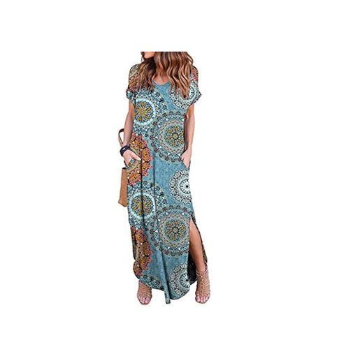 Vestidos Mujer Casual Playa Largos Verano Floral Vestido Boho Hendidura Falda Larga Maxi Vestido Playeros Bluefloral S