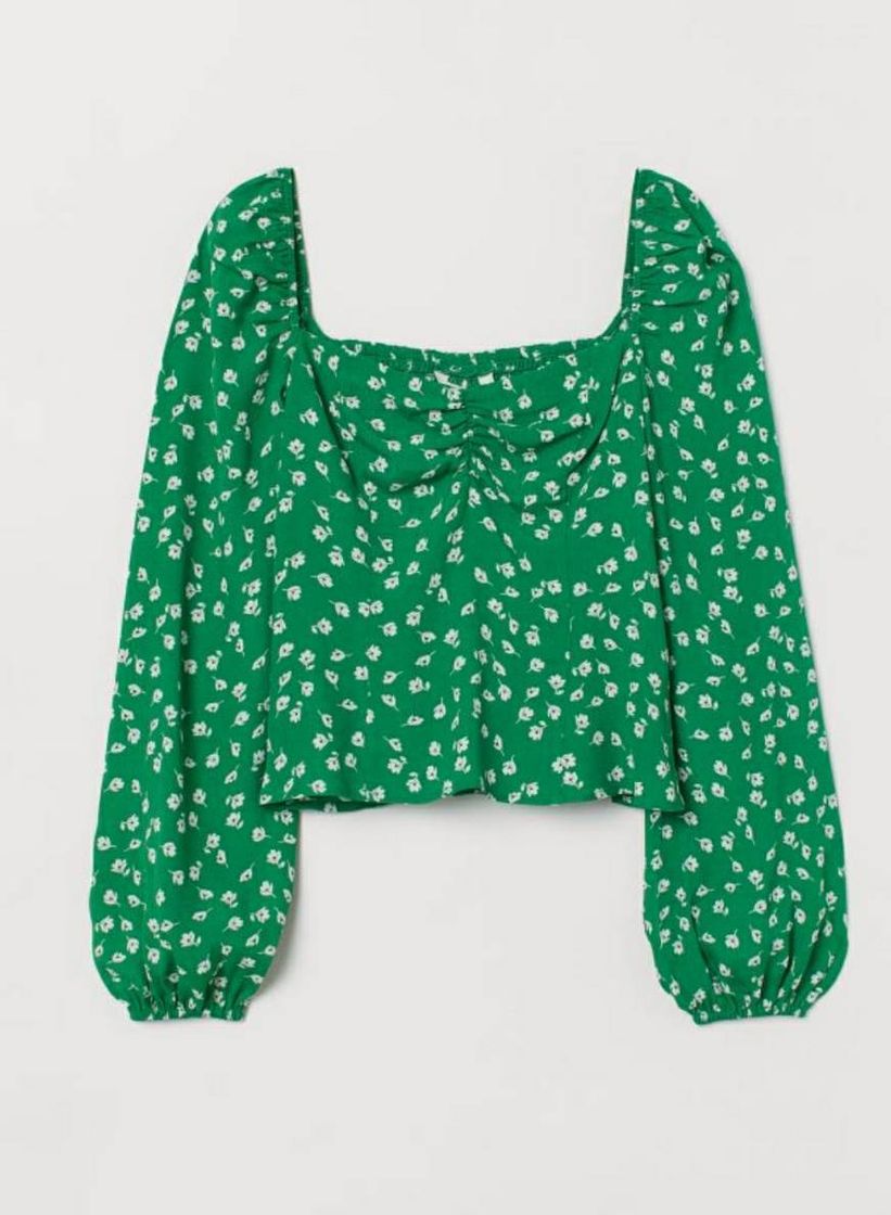 Product Blusa verde con flores y mangas de farolillo