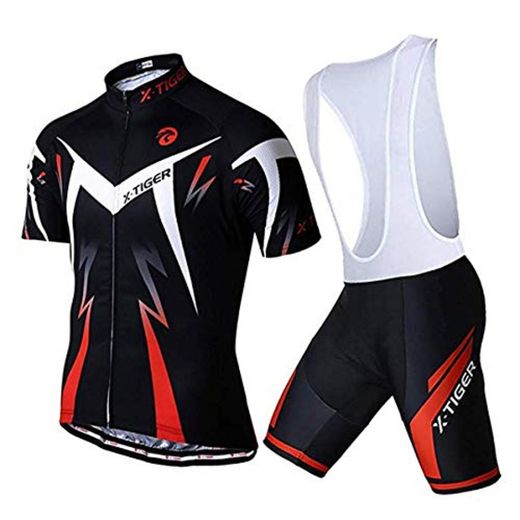 X-TIGER Ciclismo Maillots para Hombres con Tirantes Manga Corta Transpirable Secado Rápido