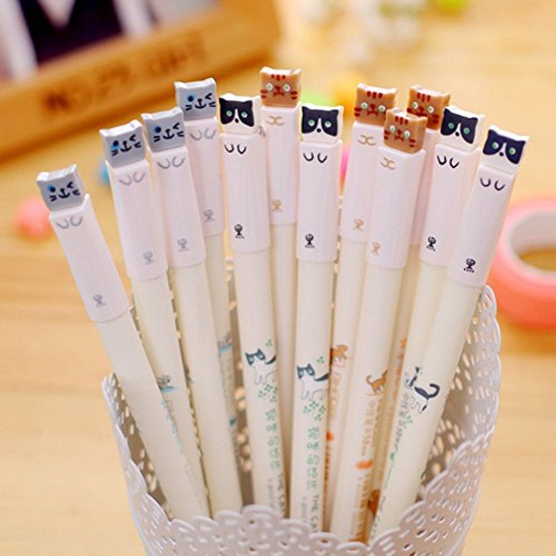 Social Cute Cat Gel Pen 0.38mm Kawaii Rollerball Bolígrafos para regalo de cumpleaños