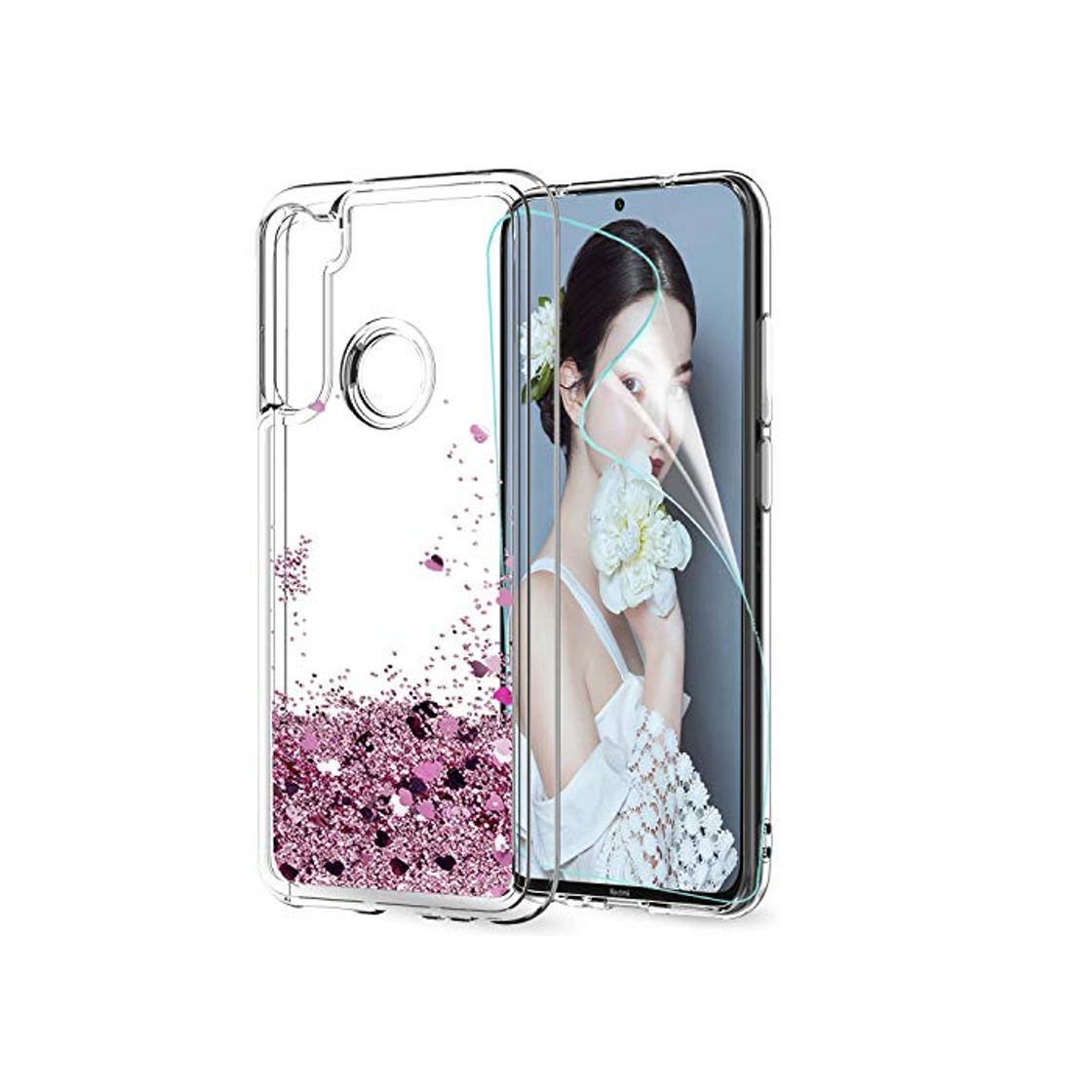 Social LeYi Funda Xiaomi Redmi Note 8T Silicona Purpurina Carcasa con HD Protector