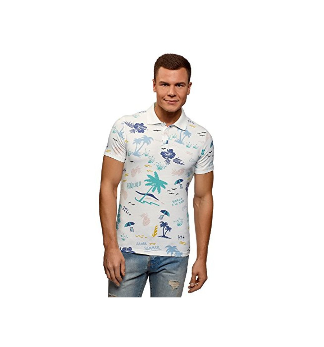 Producto oodji Ultra Hombre Polo Recto con Estampado Playero, Blanco, ES 52-54