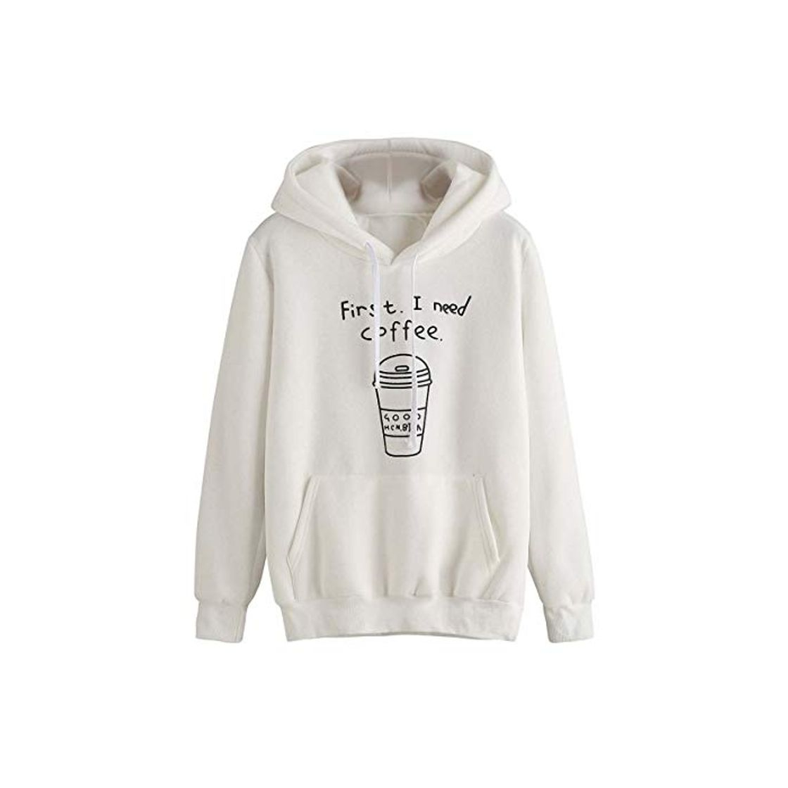 Product Sweat Women Coffee Drink Cup Printing Casual Sweatshirt Long Sleeve Letter Print Hoodies Sudadera Mujer White L