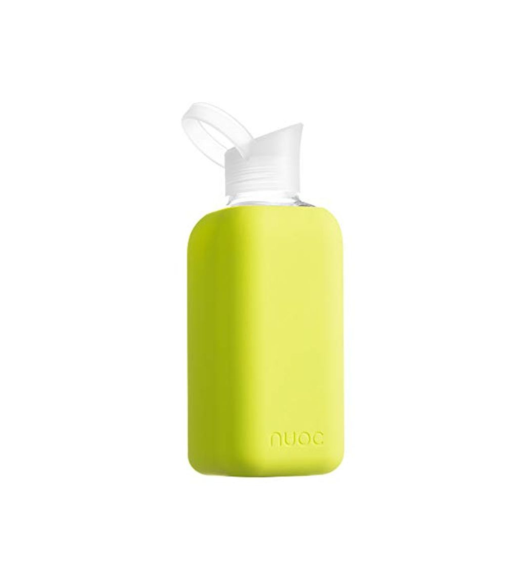 Social NUOC - Avocado Botella de Agua Reutilizable de Vidrio/Cristal de borosilicato, Ligera,