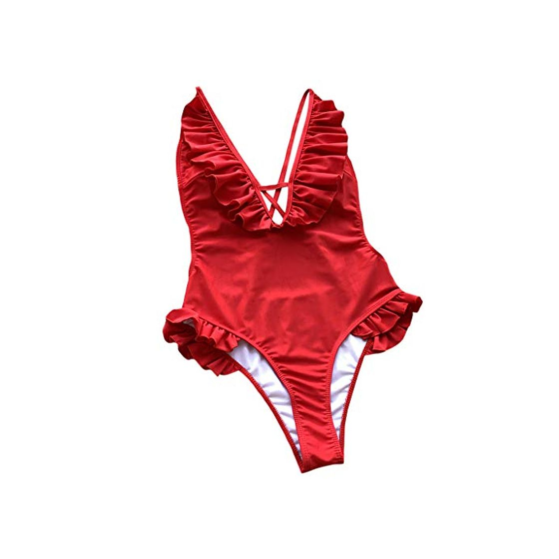 Fashion Bikini de mujer con diseño de banderines de alta calidad y correa de piel sintética small rosso