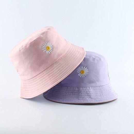 LHP  Spring Women Fishing Bucket Hats Summer Sunscreen Sun Cap Flower Daisies Embroidery
