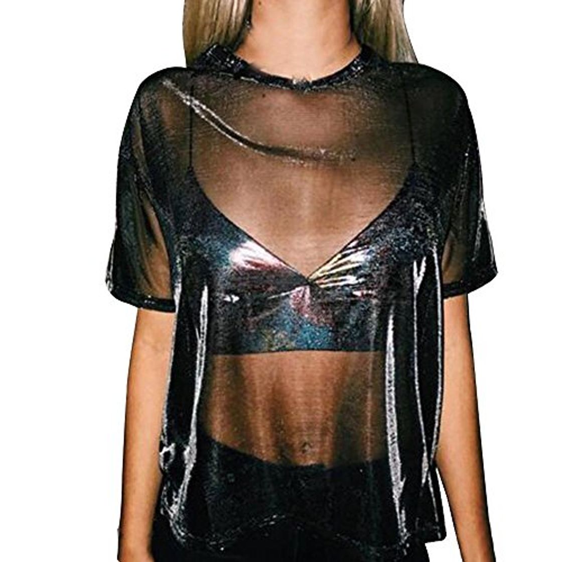 Productos Camisas Mujer, Xinan Top Sexy Mujer Camiseta Manga Corta Cuello Redondo Transparente