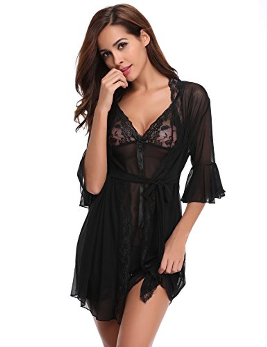 Product Aibrou Nuevo Camison Sexy Mujer Elegante picardías Babydoll Ropa Interior Mujer Sexy Conjuntos Batas y Kimonos