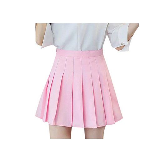 NOBRAND Falda de satén plisada rosa de verano de cintura alta plisada mini falda de las mujeres de la moda delgada cintura casual tenis faldas de vacaciones escolares Rosa rosa 36