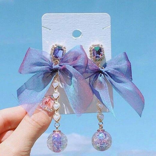 Purple Bow and Heart Pearl Earrings
