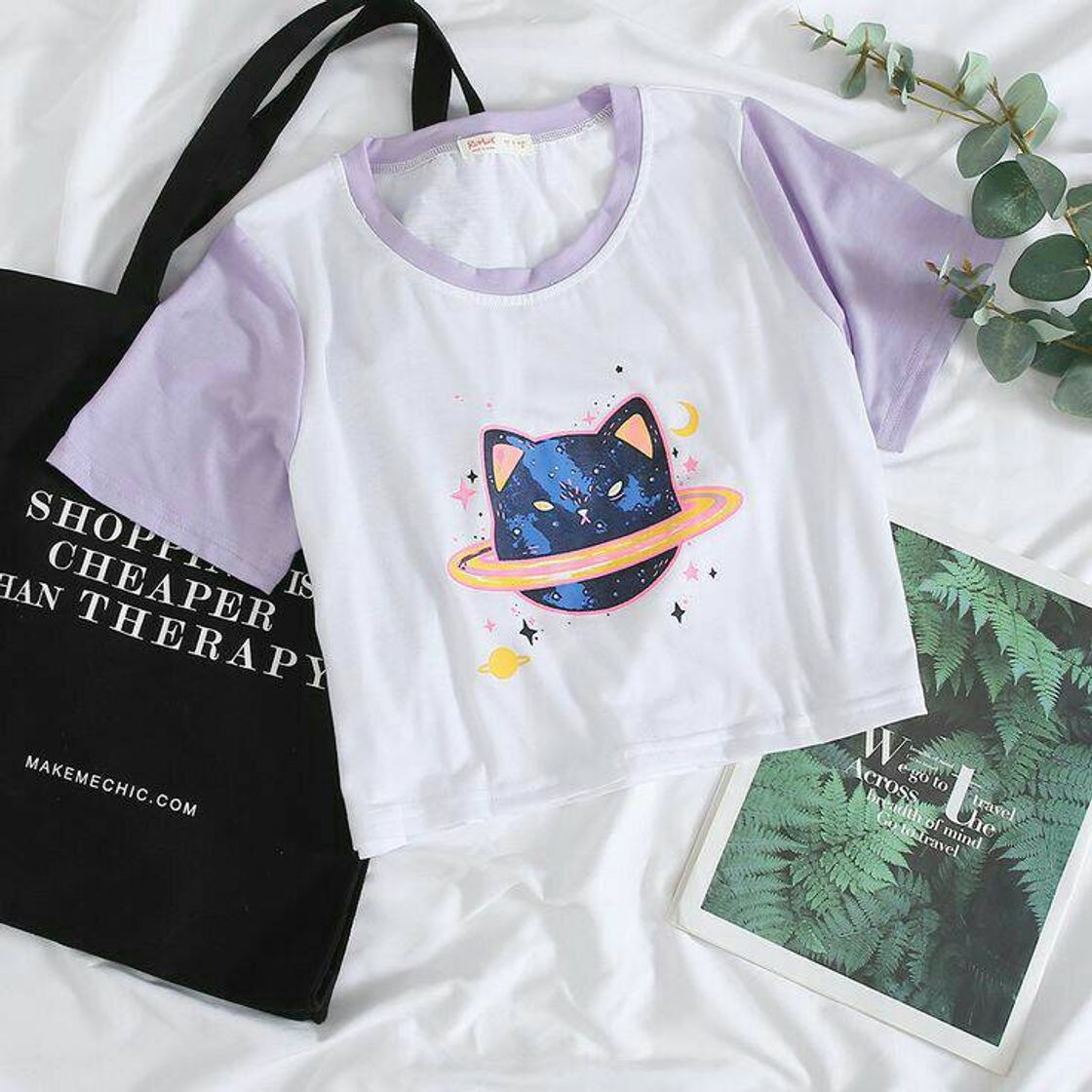 Social Cartoon Graphic Colorblock Tee