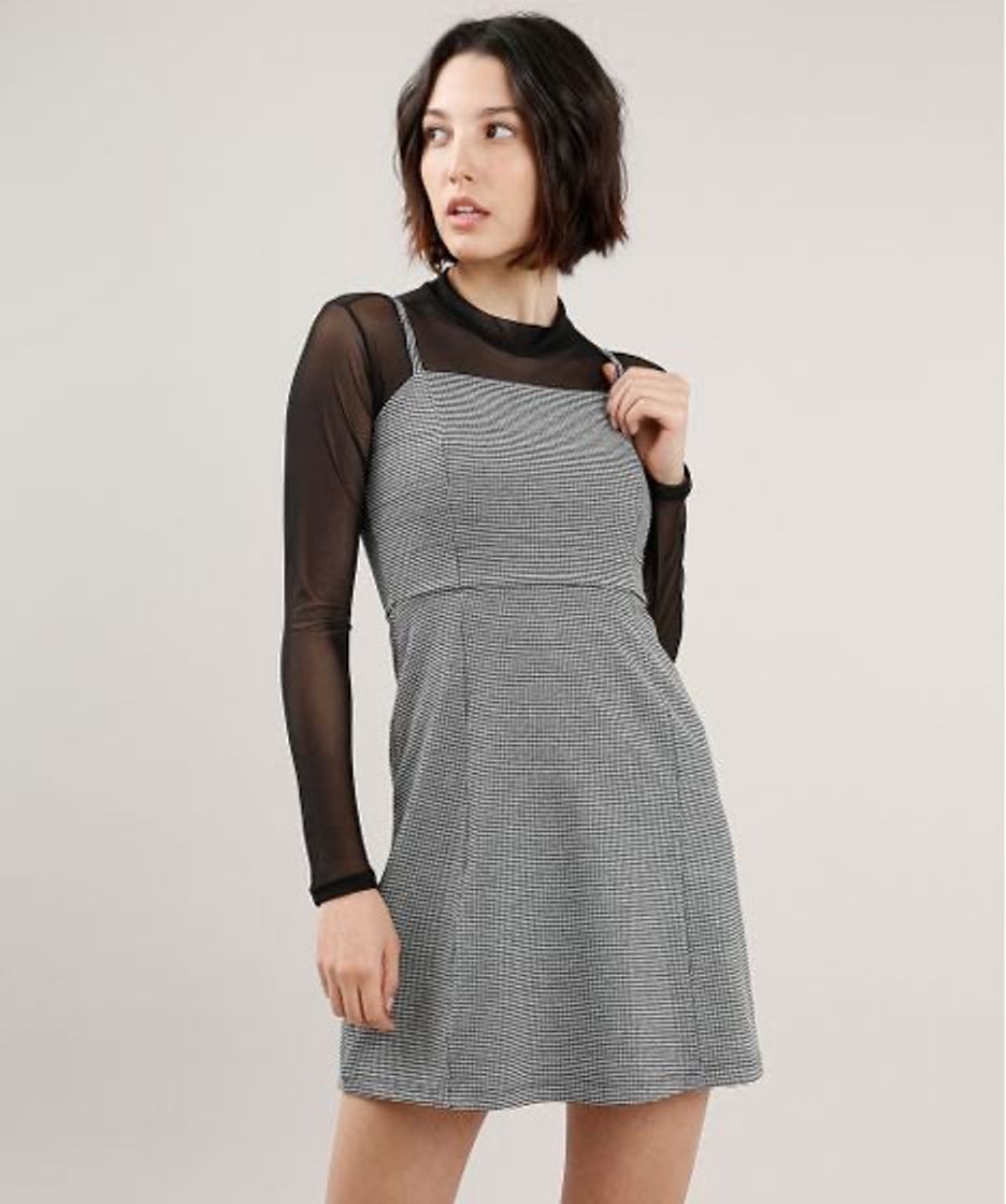 Social Vestido Curto Xadrez Alcinha