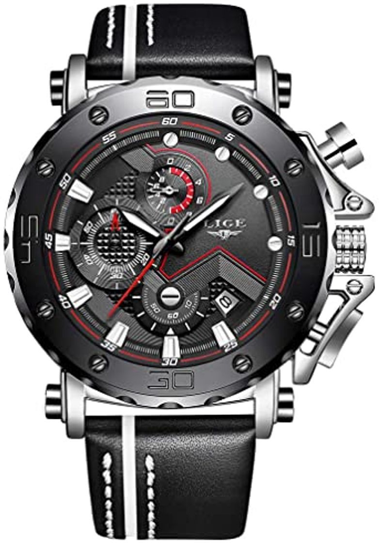 Moda LIGE Relojes para Hombre Negro Acero Inoxidable Moda Reloj Deportes Impermeable Gran