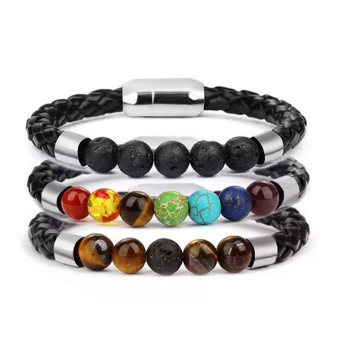 Social Pulseras de cuero con cuentas 