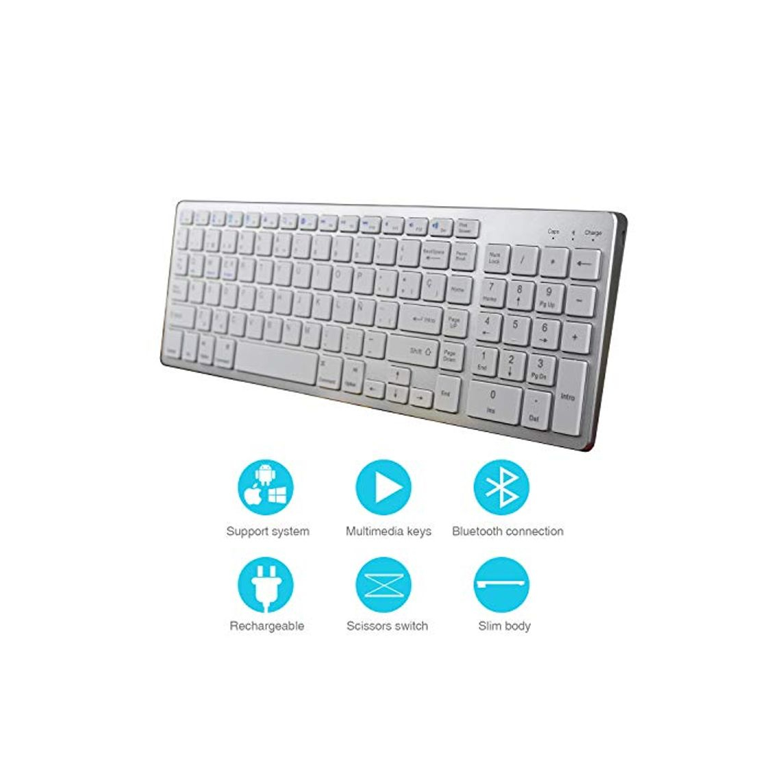 Productos Z Zienstar- Teclado Bluetooth Español,Teclado Inalámbrico Estándar Recargable con Teclado Numérico para