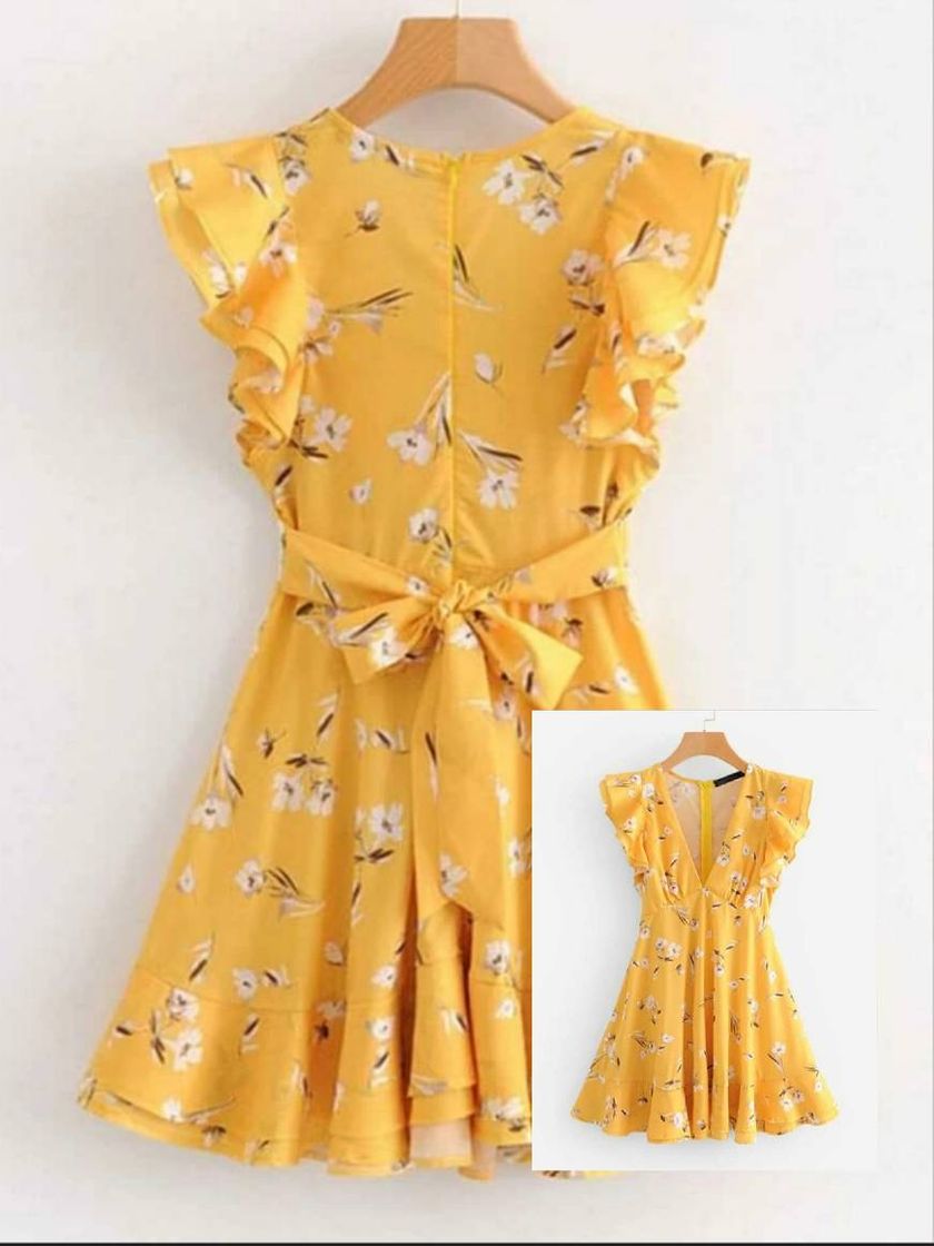 Fashion Vestido amarelo plissado floral