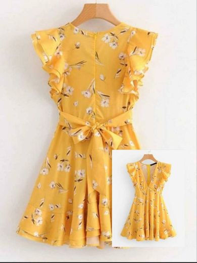 Vestido amarelo plissado floral