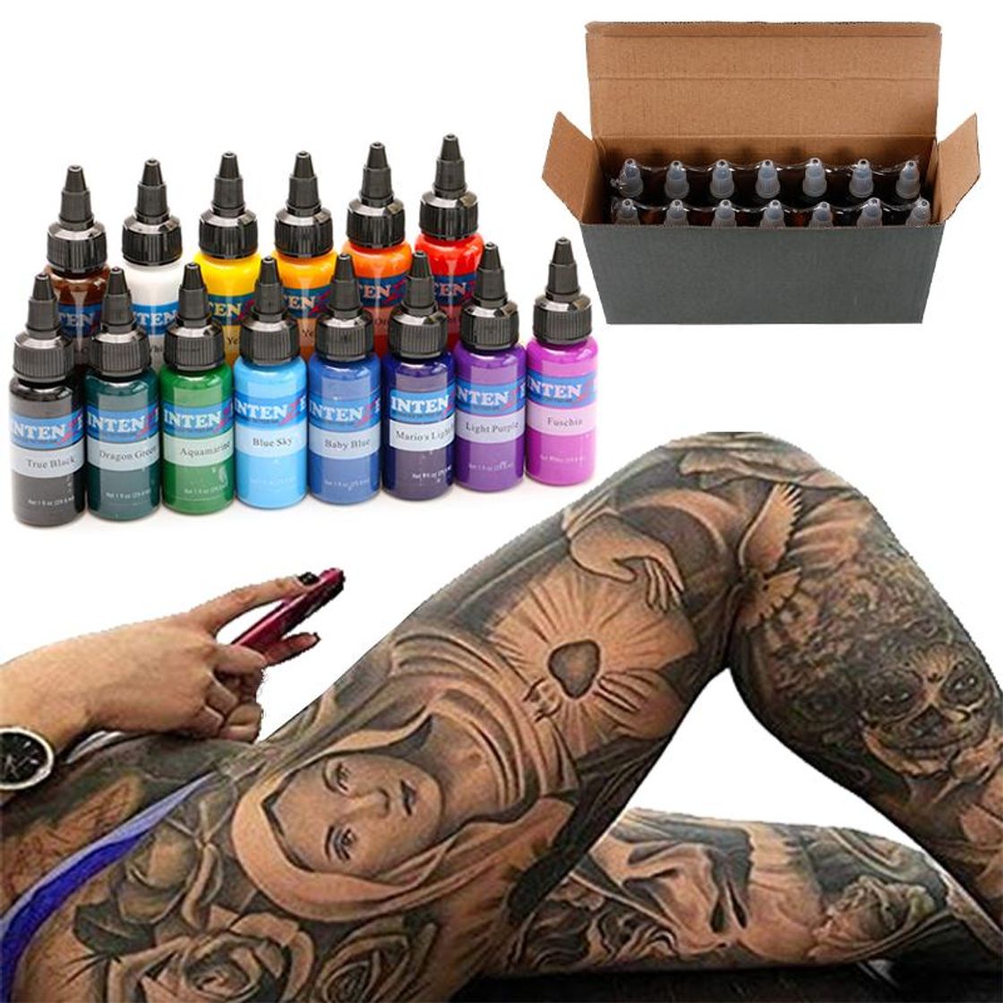 Producto 14 piezas de tinta del tatuaje profesional Set 14 colores 1 oz