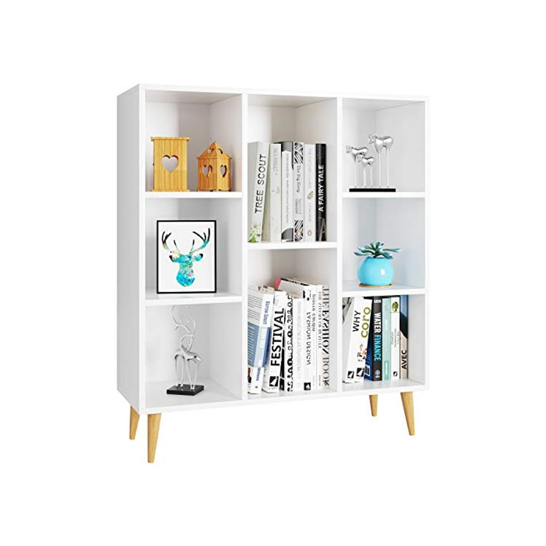 Social Homfa Estantería Libros Librería Pared Mueble Auxiliar Madera Armario Almacenaje para Salón