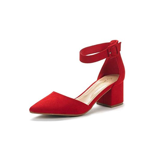 Dream Pairs Annee Zapatos de Tacón Bajo Ante para Mujer Rojo 37.5