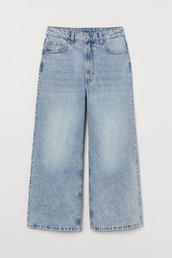 High Waist Culotte Jeans - Azul denim claro - MUJER