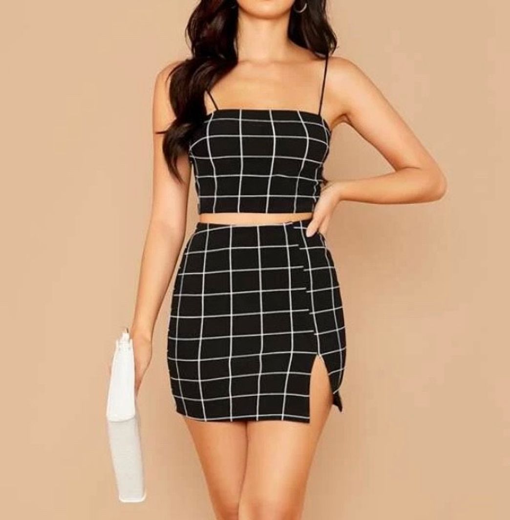 Social Conjunto top y falda de cuadros