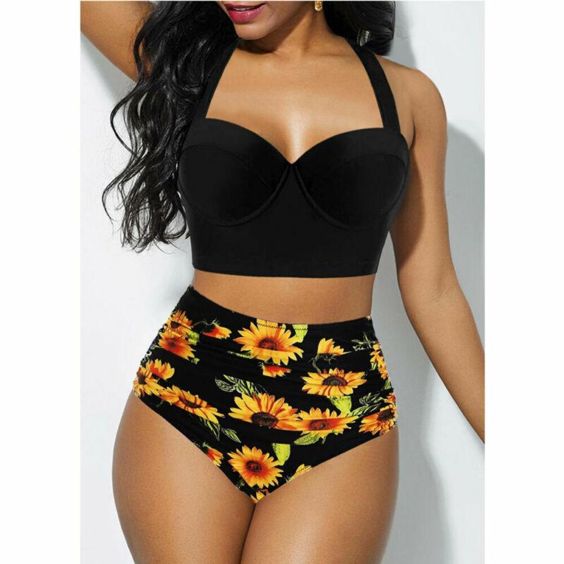 Social Sunflower Swimsuit Female Sexy String Lace Up Bikini High Cut
