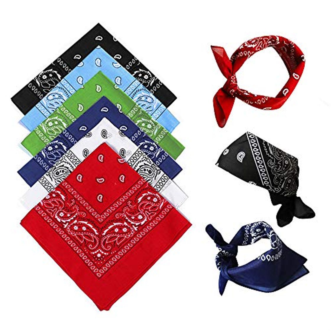 Social Bandanas Hombres y Mujeres de 6 Piezas, Bufanda de Algodón Paisley, Diadema