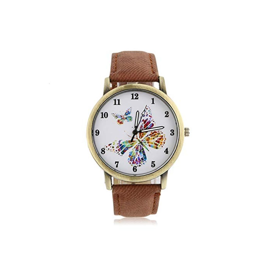 Social Reloj de Pulsera Mujer Dorado Cáscara Redonda Mariposa Reloj de Cuarzo Denim