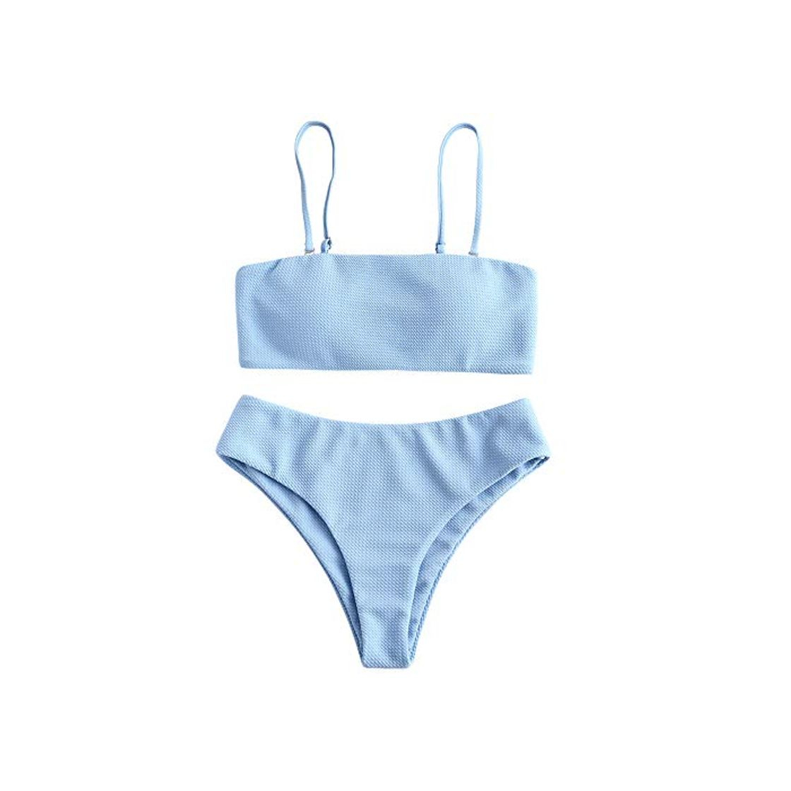 Social ZAFUL Bikini Set con Relleno Bandeau con Tirantes Finos Color Liso para