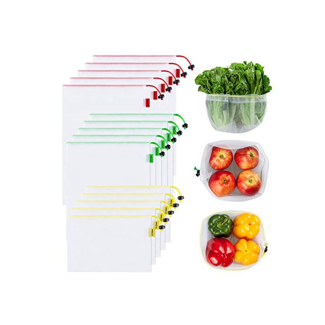 Social YIHONG 15PCS Bolsas Reutilizables Compra Ecológicas Bolsas Fruta Reutilizables para Almacenamiento Verduras