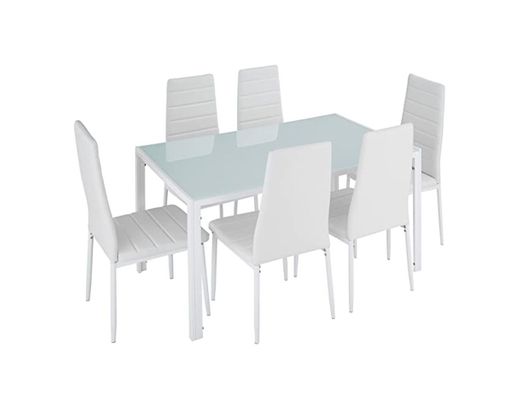 TecTake Conjunto de Mesa y 6 sillas de Comedor (Negro
