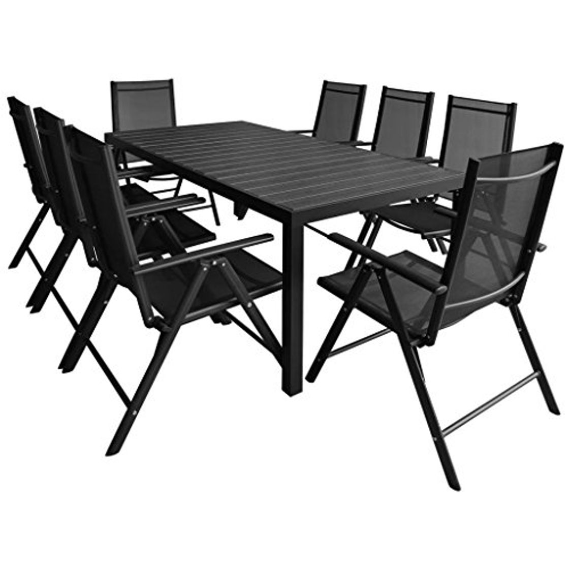 Product Festnight Conjunto de Comedor de Exterior Conjunto de Terraza Muebles de Jardín de Comedor Ratán Sintético 1 Mesa y 6 Sillas Apilables 7 Piezas Negro