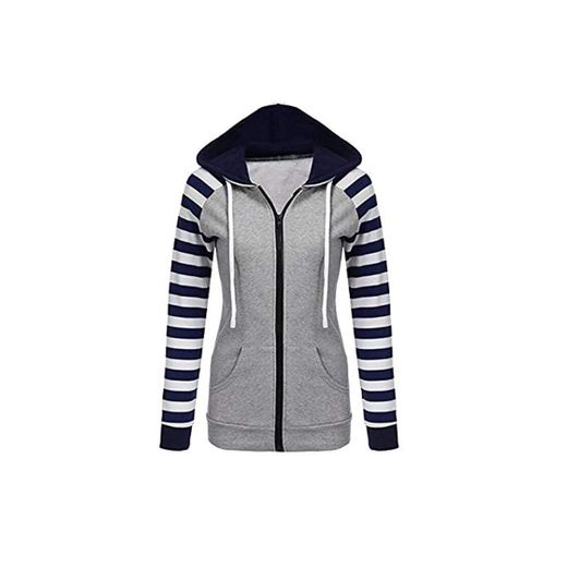 ZJSWCP Sudadera Mujeres Otoño Manga Larga Zip-up Rayas Pocket Sudadera Pullover Blusa