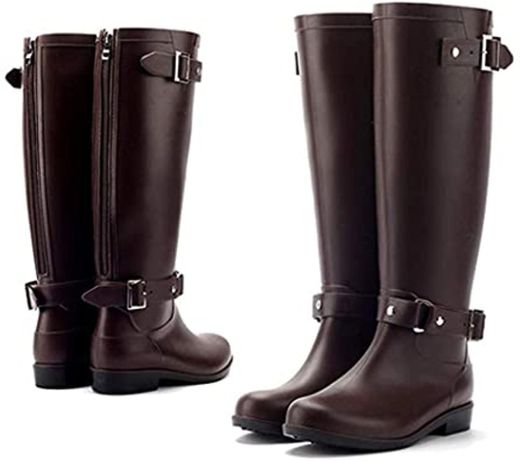 AONEGOLD Botas de Agua Mujer Lluvia Altas Zapato Impermeables Ajustable Cremallera y