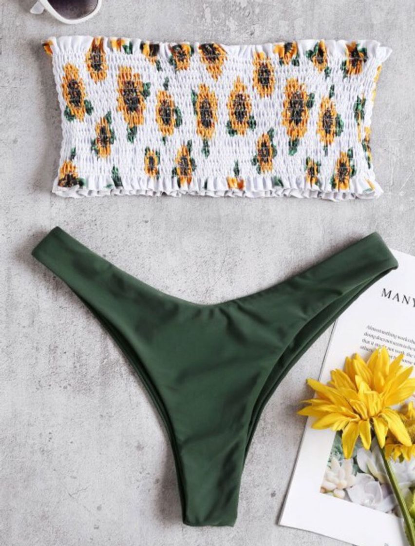 Moda Bikini de dos piezas estilo tanga, con estampado de flores