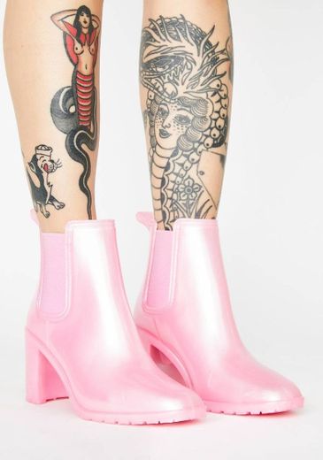 Sugar Thrills Rubber Rain Ankle Boots - Pink | Dolls Kill