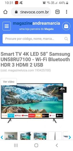 Smart TV 4K LED 58” Samsung UN58RU7100 - Wi-Fi Bluetooth HDR