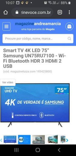Smart TV 4K LED 75” Samsung UN75RU7100 - Wi-Fi Bluetooth HDR