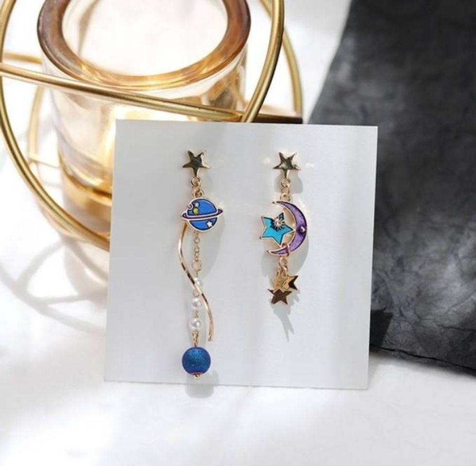 Moda Aretes largos de planeta y estrella