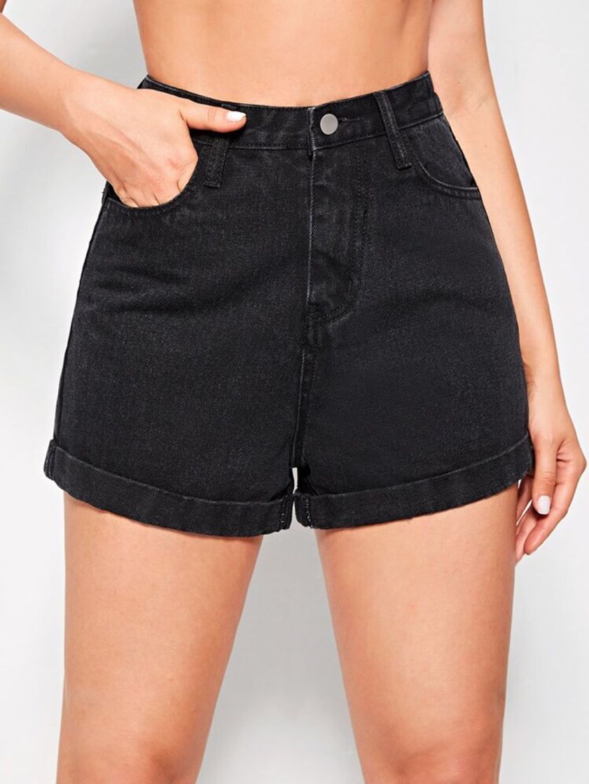 Fashion Shorts mom jeans preto