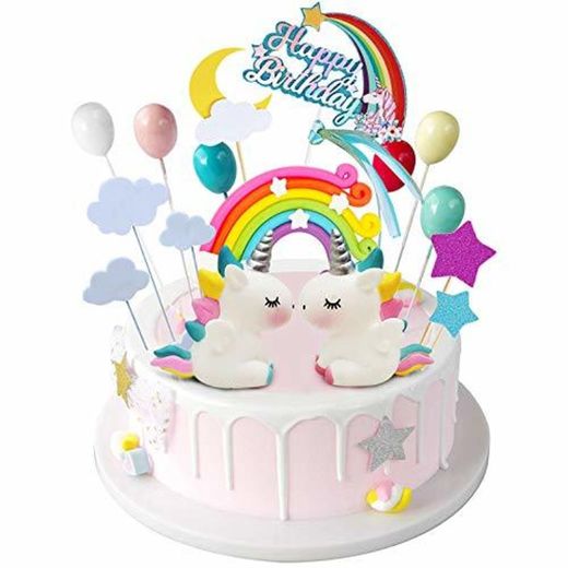 iZoeL Unicornio Decoración de Tartas Cumpleaños Happy Birthday Banderines Globos Arcoiris Estrella